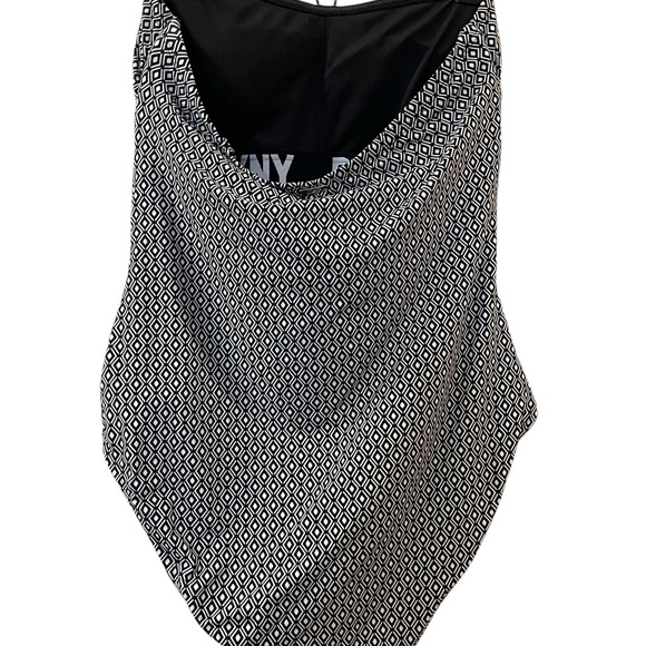 DKNY Women's Bandeau Swimsuit One-Piece UPF Black White Geometric Large - Picture 5 of 6